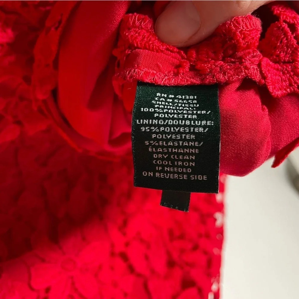 Lauren Ralph Lauren Red Floral Lace Sleeveless Sheath Dress Size 12 - Picture 7 of 8